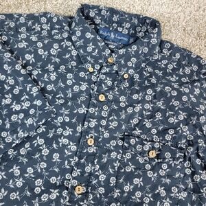 Vintage Ralph Lauren Classic Fit Mens Large Black White AOP Floral Button Down